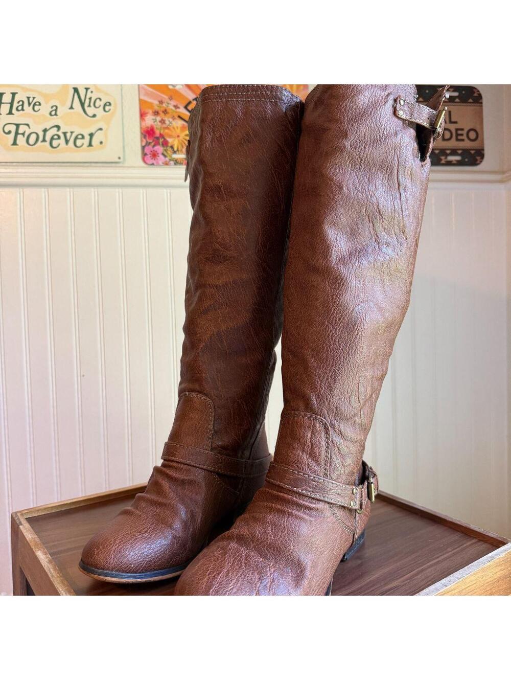 Breckelle’s Outlaw-81 Brown Red Zip Knee High Riding Boots